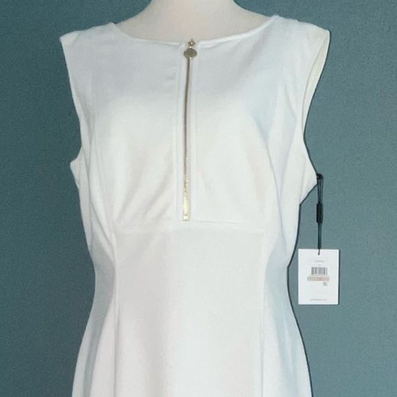 CALVIN KLEIN “IVY” SHEATH DRESS, LINED, WHITE, GOLD HALF ZIP IN FRONT | NEW | 12 - Picture 7 of 11